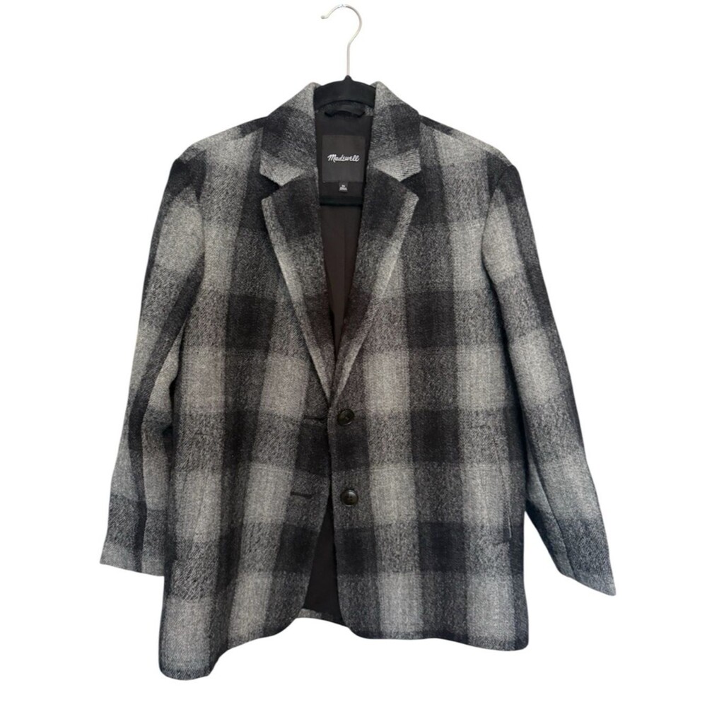 Madewell The Oversized Dorset Blazer Buffalo Check Boiled Wool Coat Grey Blk XS